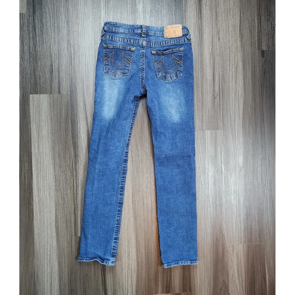 True Religion Mens Jeans 28×27 Blue Geno Relaxed Slim Distressed Stretch Denim